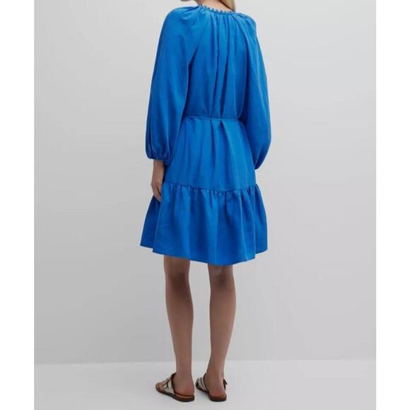 Kobi Halperin Blue Linen Keyhole Self-Tie Ruby Dress - Picture 2 of 5